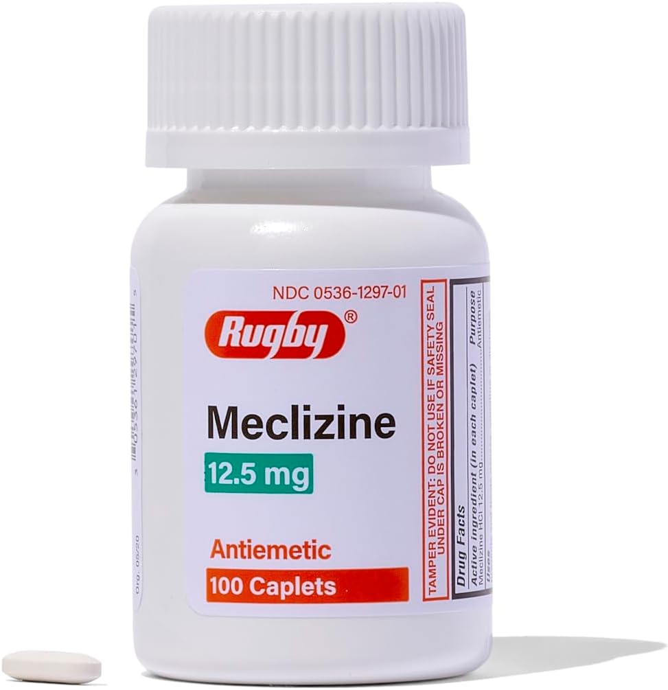 Rugby Meclizine 12,5mg Caplets - Soulagement du symptôme du mouvement antiémétique - 100 Compte