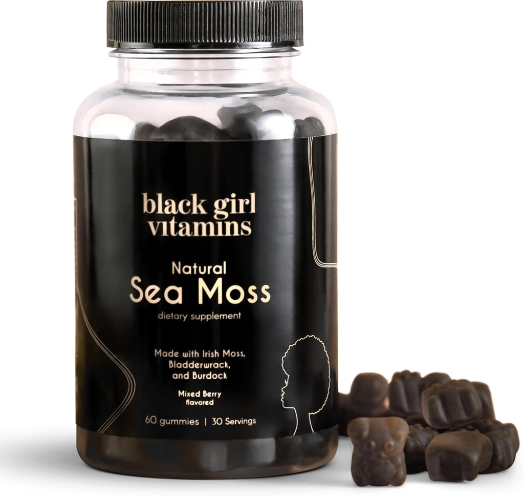 Vitamines de la Fille Noire : Gummies de la Mousse de Mer - Moss de Mer Irlandais avec Bladderwrack & Burdock - 60 Nombre