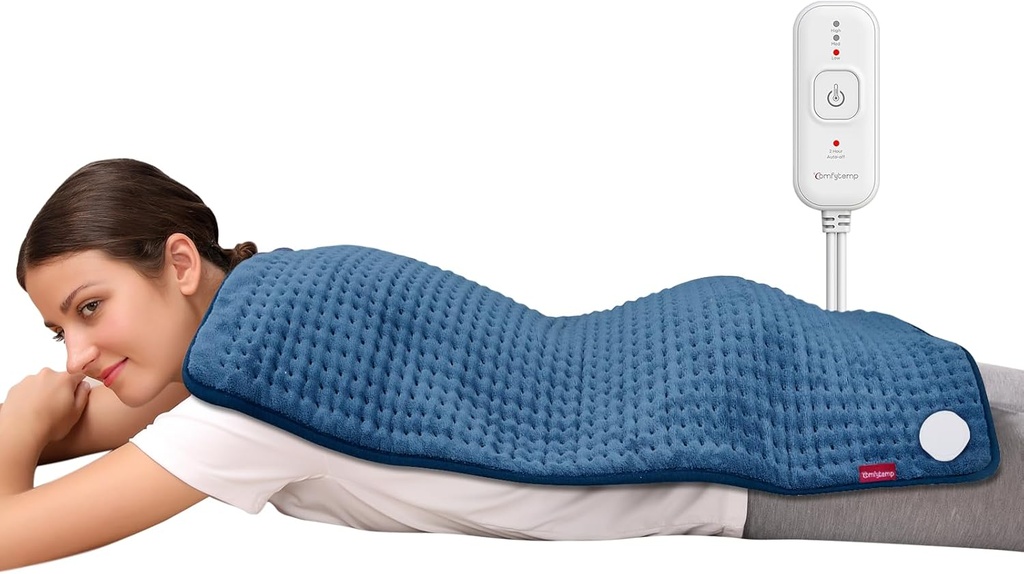 Pad de chauffage Comfytemp pour le soulagement de la douleur au dos, Extra Grand Pad de chauffage XXL, Cadeaux d'anniversaire pour les femmes Maman Sa femme, 17''x 33'' King Pads de chauffage électrique pour les crampes d'époque (bleu)