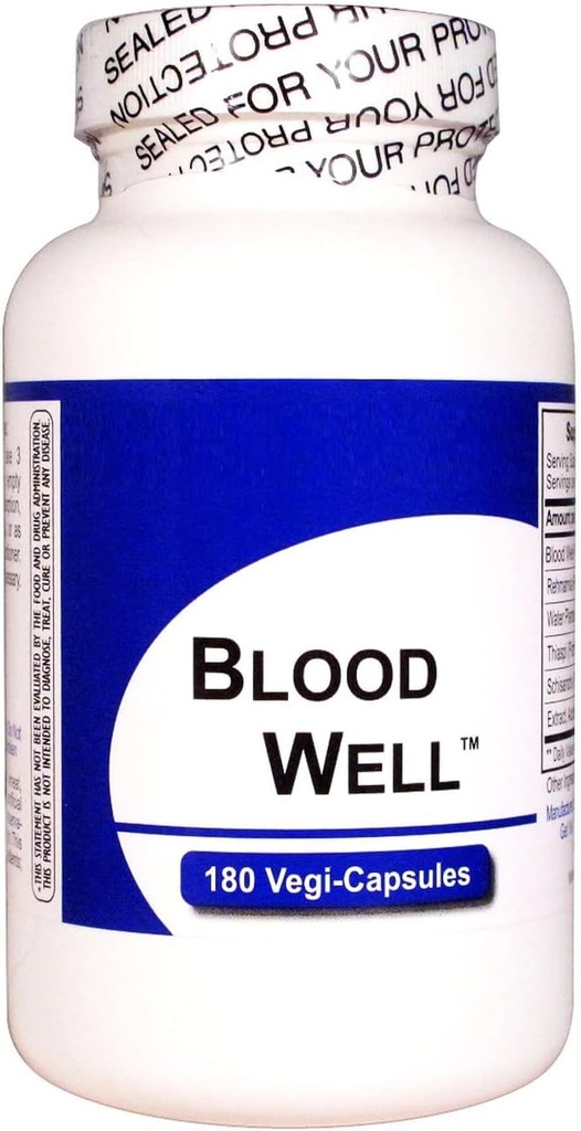 Blood Well (180 Capsules Per Bottle) -NO Beef Bovine Capsules, no Common Fillers no Silica, Magnesium Stearate, Talc or Silicon Dioxide. Kosher/Vegan Capsules* (1)