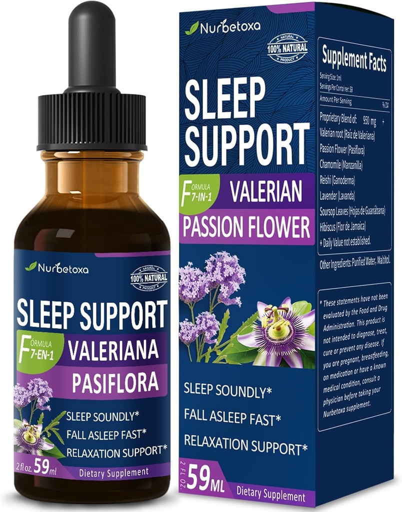 Drops Valerian Sleep Support, Gotas de Pasiflora y Valeriana y Lavanda para Dormir Profundamente rapido. Passion Fleur et extrait de lavande Teinture liquide pour un sommeil rapide et sain. 2oz