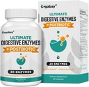 Enzymes digestifs Orgabay 1000mg avec Postbiotiques, 20 Mélange d'enzymes pour Bloating, Digestion optimale et fonction Gut, 60 Capsules de Veggie