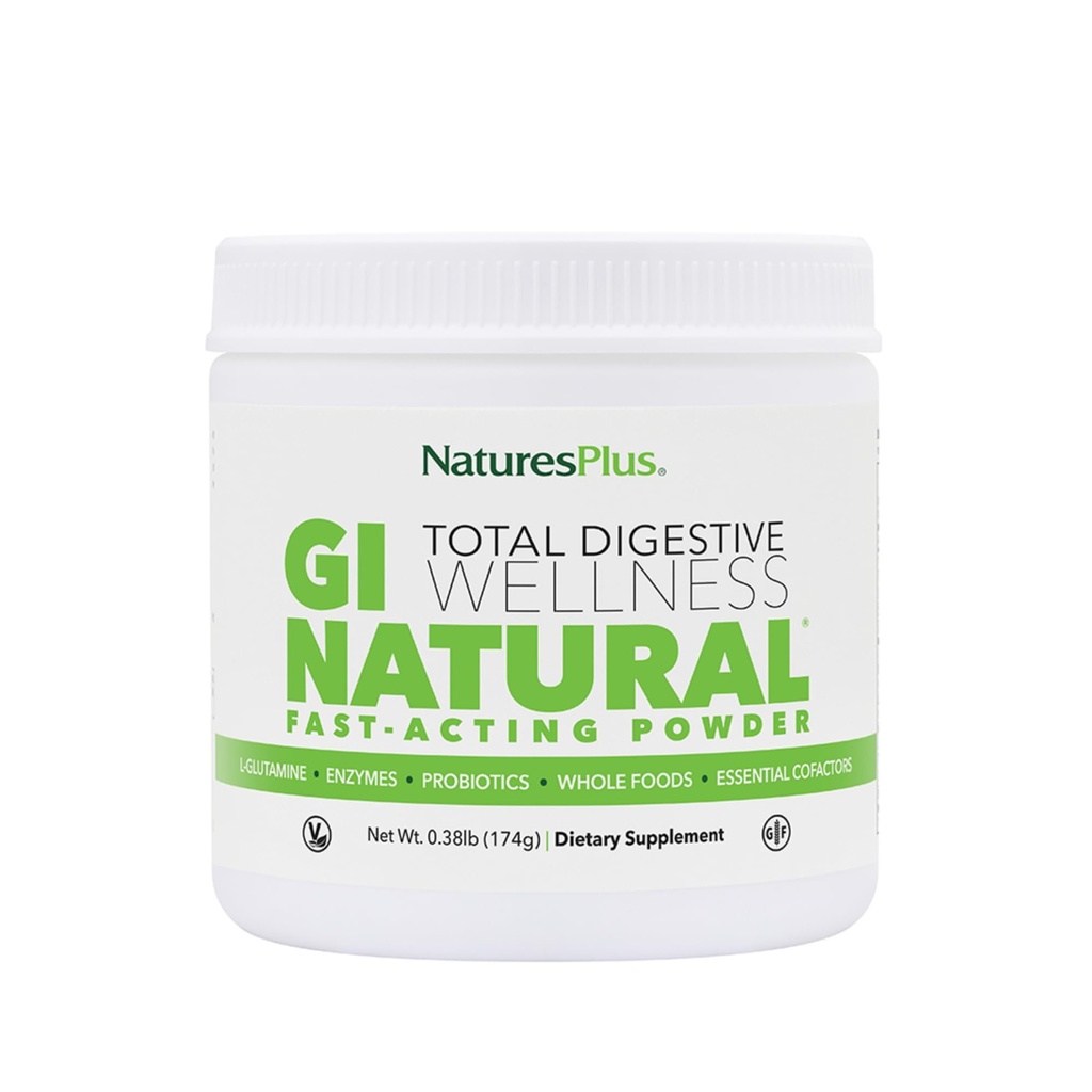 Natures Plus GI Poudre de boisson naturelle - 6.14 Ounce, Poudre végétarienne - Supplément alimentaire pour le bien-être digestif total - Probiotiques, prébiotiques, enzymes - Sans gluten - 30 portions