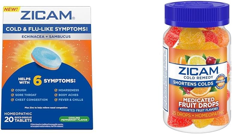 Zicam Cold & Flu 20 comprimés gouttes de fruits 25 Compte Cold Shortening Médicaments homéopathiques Zinc