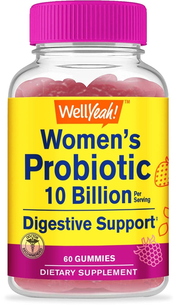 Eh bien oui Probiotiques pour les femmes Gommies - 10 milliards CFU - pour le soutien digestif, la santé Gut et le soutien de la santé féminine - Saveurs naturelles - Vegan, libération différée Probiotique pour les femmes - 60 Gommies
