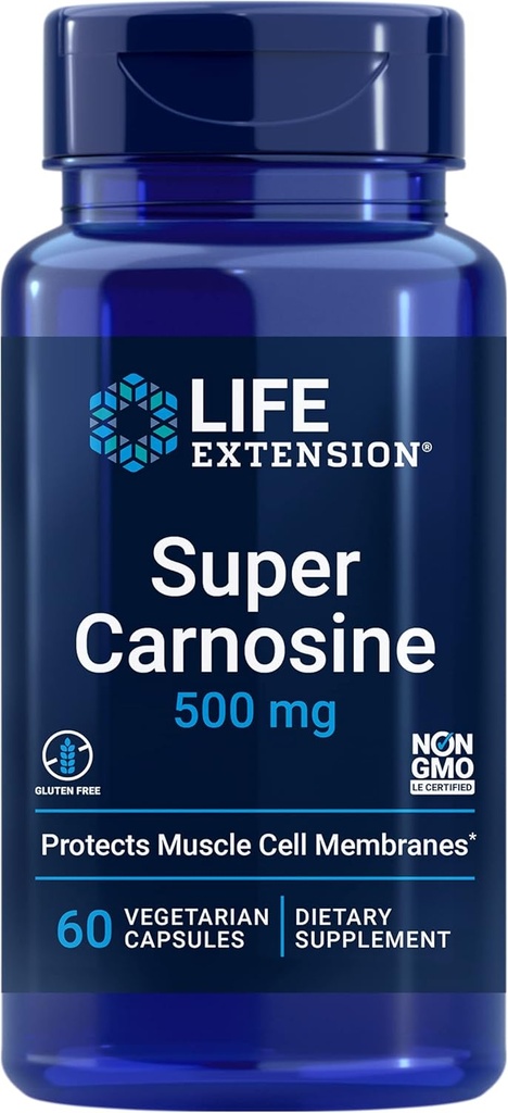 Extension de vie Super carnosine, L-carnosine, Lutéolin, vitamine B1, soutien musculaire, récupération d'exercice, santé cardiaque, sans gluten, non-OGM, végétarien, 60 capsules