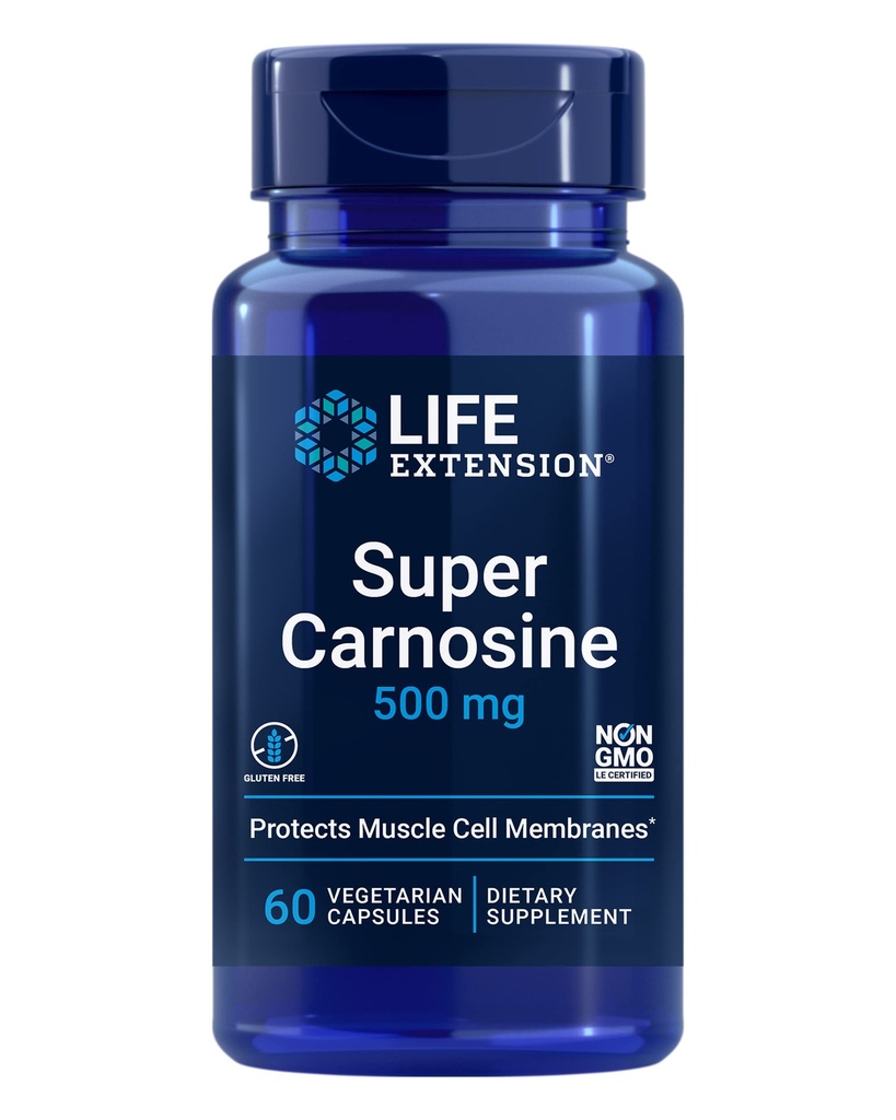 Extension de vie Super carnosine, L-carnosine, Lutéolin, vitamine B1, soutien musculaire, récupération d'exercice, santé cardiaque, sans gluten, non-OGM, végétarien, 60 capsules