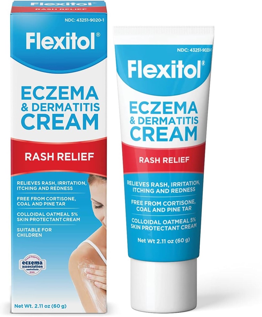 Crème d'eczéma et dermatite Flexitol – sans stéroïdes et fragrances pour peau sensible et irrité avec 5% de farine d'avoine colloïdale