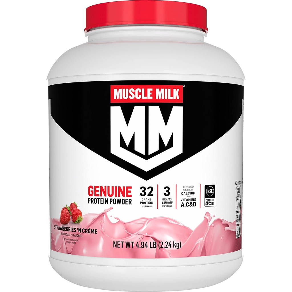 Lait musclé Poudre de protéines authentiques, fraises N crème, 32 g de protéines, 4,94 livres
