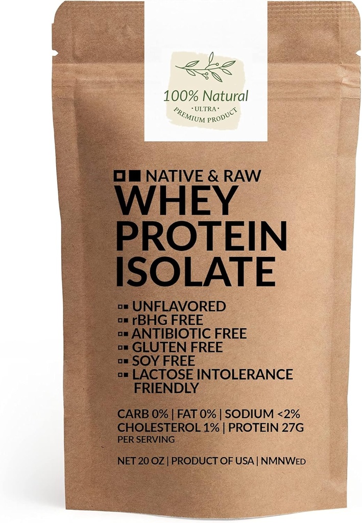 Isolation de protéines de lactosérum, non aromatisée, 0 % carb, faible teneur en cholestérolSodium, sans rBGH, sans antibiotiques, sans gluten, sans soja, bon pour l'intolérance au kéto, au paléo et au lactose, 20 Oz