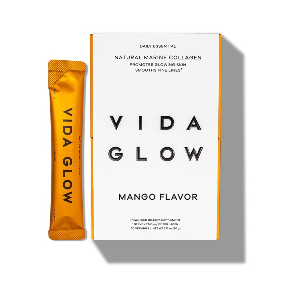 Vida Glow en poudre de collagène marin - Supplément anti-vieillissement avec des peptides de collagène, favorise la peau Glowing, ongles forts, cheveux sains