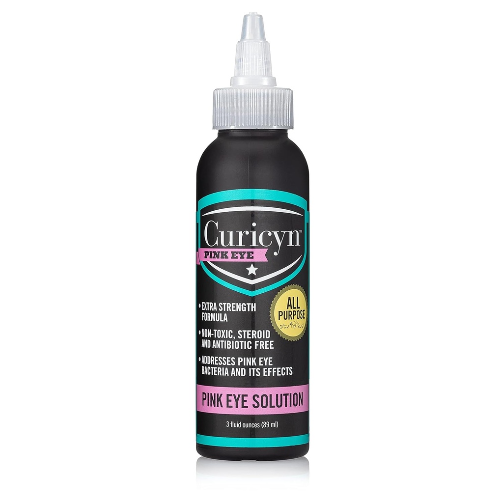 Curicyn Pink Eye Solution (3 oz), gouttes pour yeux de chien, gouttes pour yeux de conjonctivite pour chiens, chats, bétail et chevaux, lavage des yeux de chien avec anolyte purifié, gouttes pour yeux de chien sûrs et apaisants pour l'infection