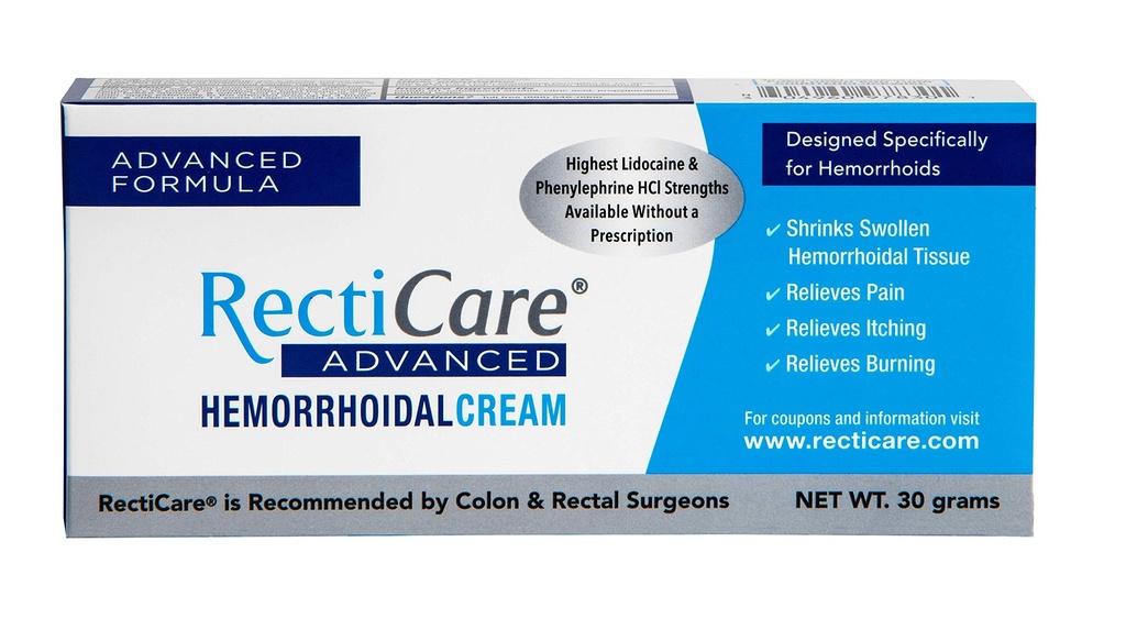 Recticare Crème Hémorroïdale Avancée : Traitement Avancé aux Hémorroïdes de Rembourrage & Soothe - Démangeaisons, douleur, soulagement de la brûlure - 30g Crème Hémorroïdale avec Lidocaine