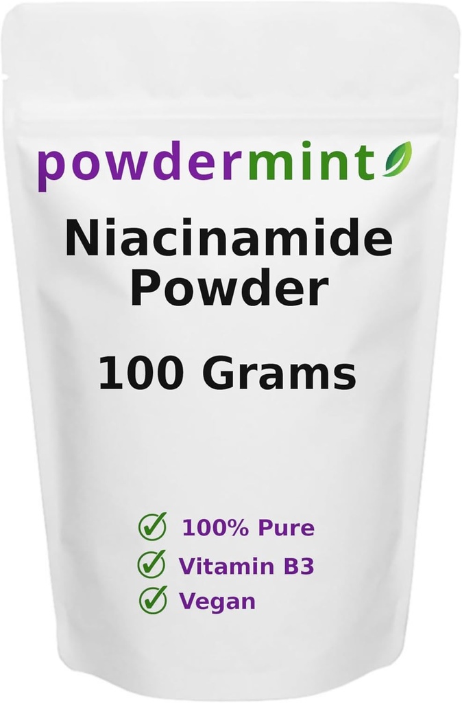 Poudre de Niacinamide (Vitamine B3) Poudre de Niacin pure 500 mg Supplément sans flush (100 grammes)