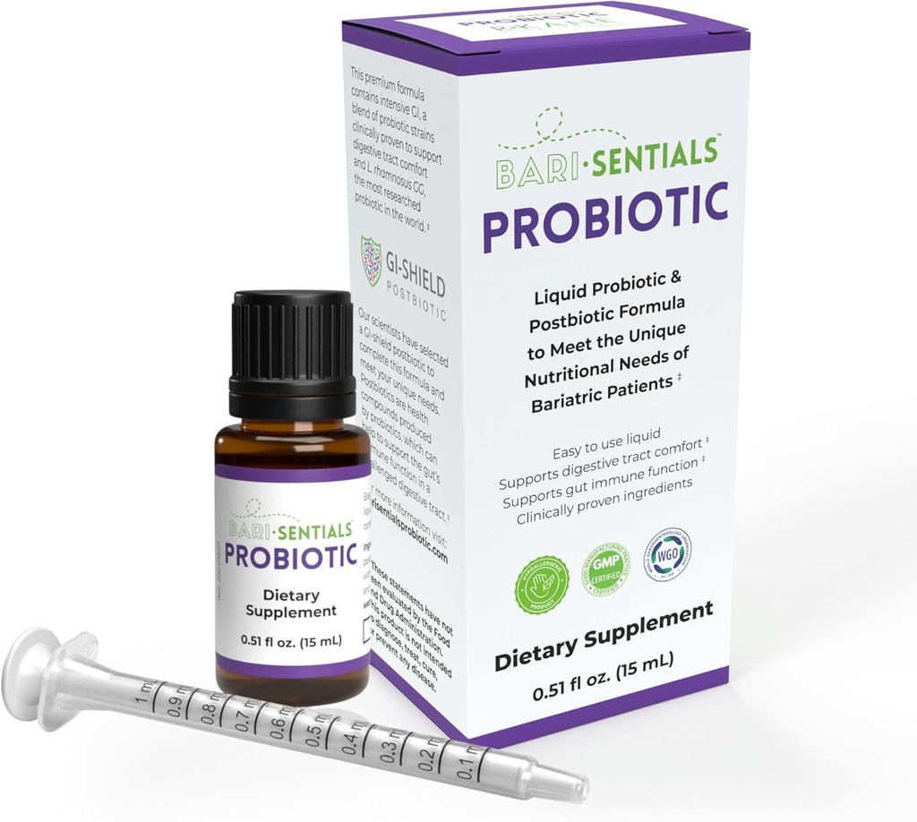 Barisentials Probiotique liquide bariatrique et formule prime postbiotique - Recherche clinique - Essentiel pour la santé digestive et l'immunité post-chirurgie, dose faible, 15mL