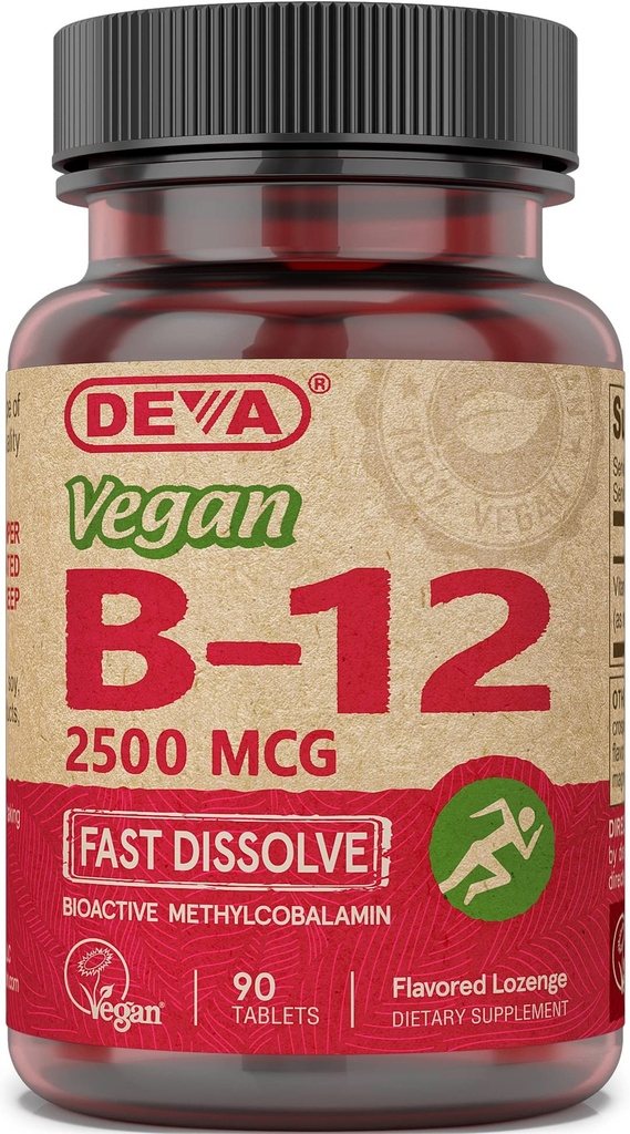 DEVA Nutrition Vegan Sublingual Fast Dissolve B-12 Comprimés, 2500 mcg, 90 Compte