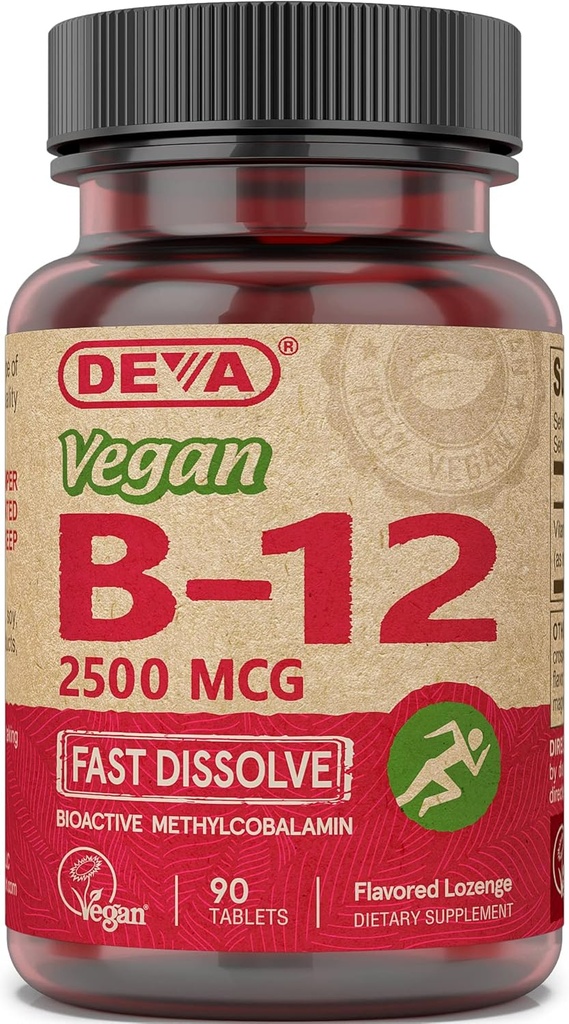 DEVA Nutrition Vegan Sublingual Fast Dissolve B-12 Tablets, 2500 mcg, 90 Count