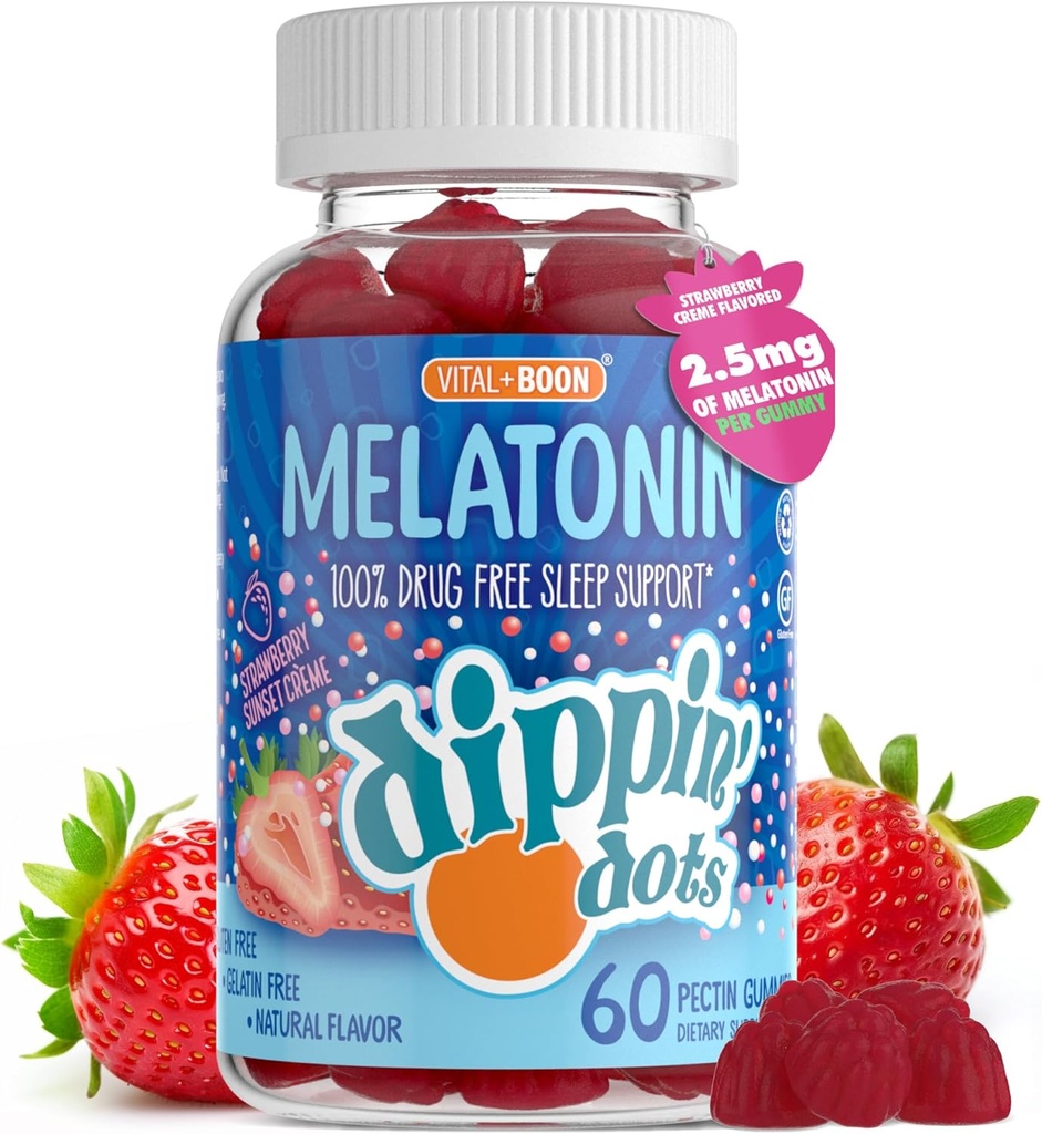 Melatonine Soutien au sommeil Gummies (60 comte) Coucher de soleil de fraise Creme Flavor Chews (2,5mg par supplément de sommeil gommy pour les enfants et les adultes) Supplément pour un sommeil plus rapide et plus long