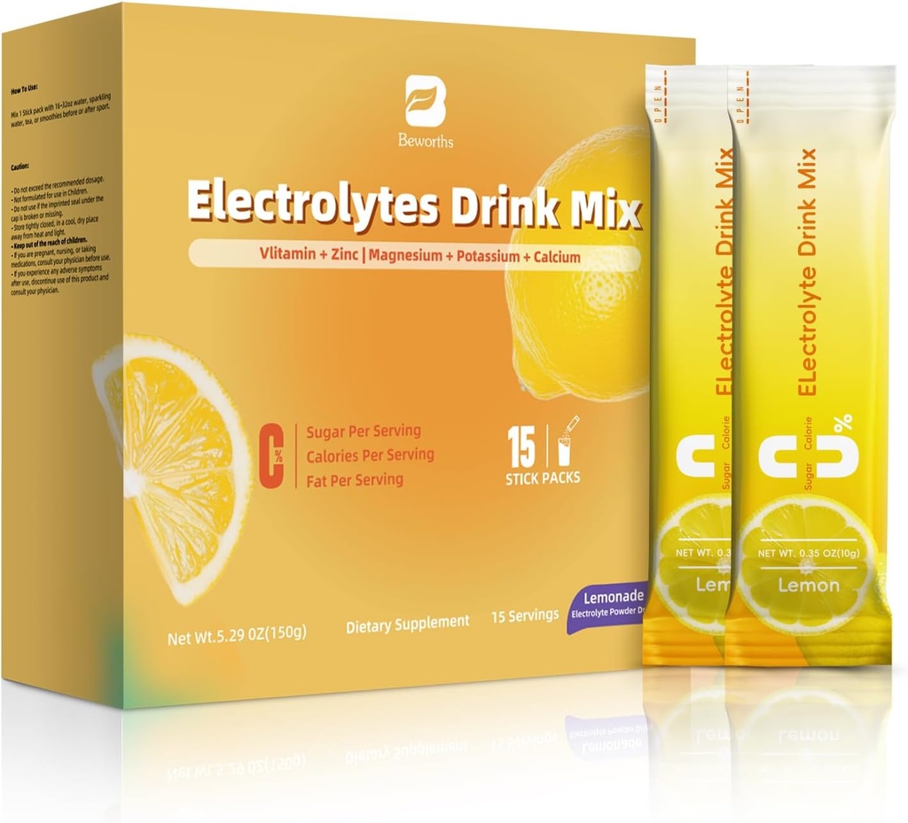 Mélange de poudre de récupération d'électrolyte sans sucre Mélange de poudre d'électrolyte sans sucre Supplément avec le zinc de potassium et le magnésium pour l'hydratation - électrolytes de kéto, non-OGM et sans sucre - 15 bâton