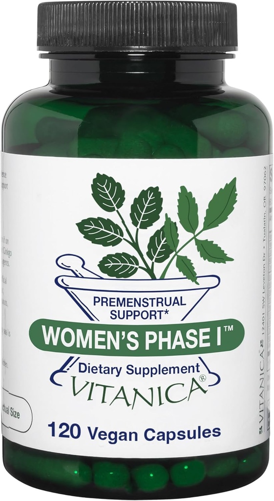 Vitanica Femmes Phase I, Soutien Prémenstruel, Vegan, 120 Capsules