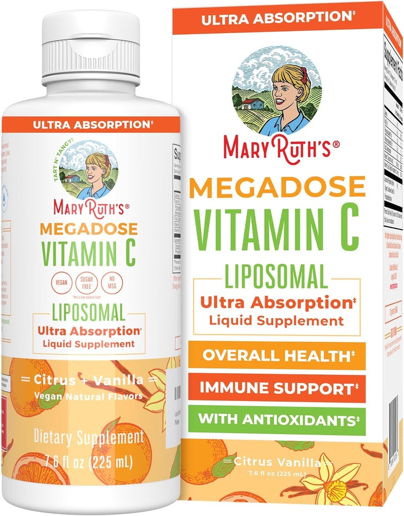 MaryRuth Organics Liposomale Vitamine C-Immune Supplément de soutien Megadose Vitamine C Supplément 500mg-Immune Soins de la peau Vitamine liquide C-I Vitamine E-I Végétalienne Non OGM