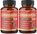 2 Boîtes - 60 Capsules Ashwagandha Capsules - Haute Concentré - 5en1 Formule Ashwagandha, Turmeric, Rhodiola Rosea, Ginger, Pepper Noir - Approvisionnement de 4 mois