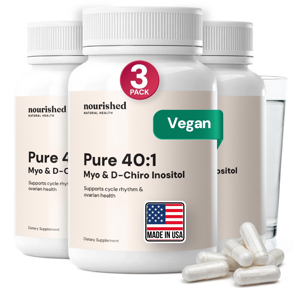 Nourri 40:1 Myo-inositol & D-Chiro Inositol - Supplément pour les femmes ayant des symptômes de fertilité, de santé de la peau ou de cycle menstruel - Hormone Balance pour les femmes - 360 Capsules