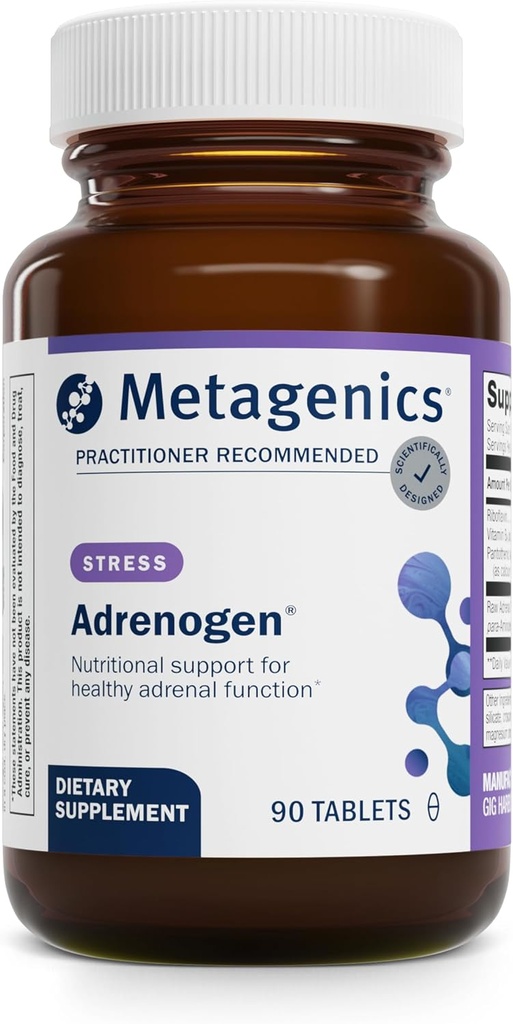 Métagène Adrénogène - santé adrénale avec concentré adrénal brut, vitamine B et supplément PABA - soutient l'équilibre hormonal, l'énergie et la fonction du système nerveux* - Non-OGM, sans gluten - 90 comprimés