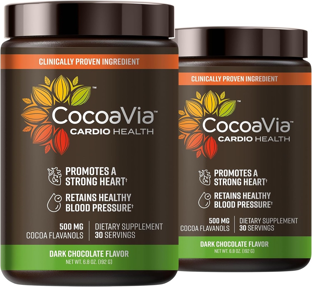 CocoaVia Cardio Health Poudre de cacao, 60 portions, 500mg Cocoa Flavanols, Soutien de la santé cardiaque, Boost Oxyde nitrique, Améliorer la circulation, énergie, pré-entraînement, végétalien, chocolat noir Cacao