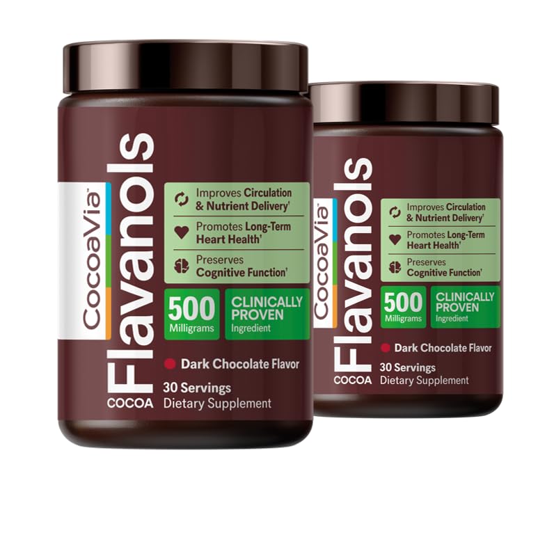 CocoaVia Cardio Health Poudre de cacao, 60 portions, 500mg Cocoa Flavanols, Soutien de la santé cardiaque, Boost Oxyde nitrique, Améliorer la circulation, énergie, pré-entraînement, végétalien, chocolat noir Cacao