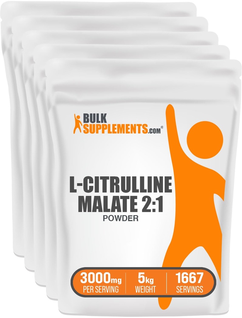 BulkSupplements.com Malate de L-Citrulline 2:1 Poudre - Boost d'oxyde nitrique, supplément de malate de Citrulline - Sans aromatisé et sans gluten - 3g par portion, 1kg (paquet de 5) (11 lb)