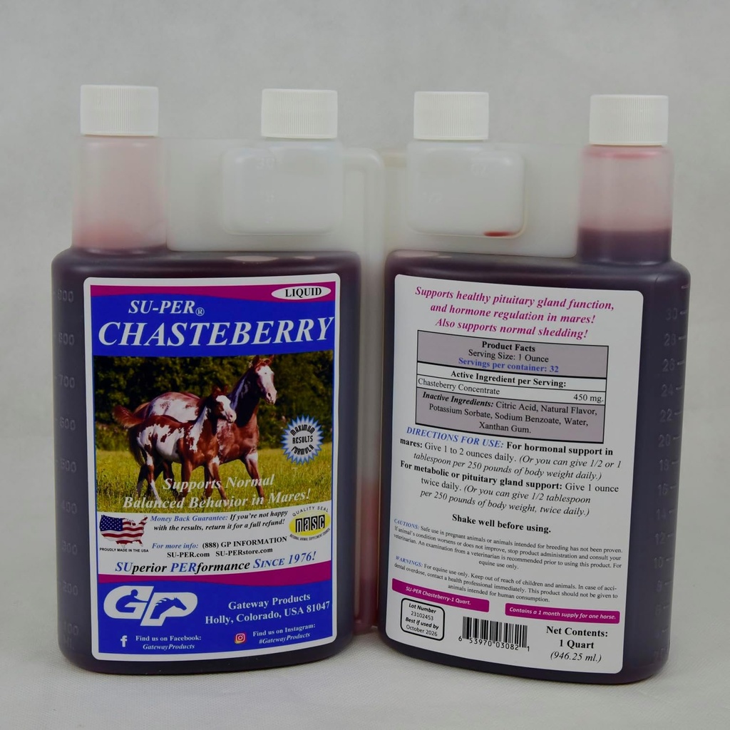 SUPER supplément de chasteberry pour les chevaux - soutient la régulation des hormones et la fonction pituitaire saine Gland à Mares - Chasteberry pour les chevaux - 1 Quart, (2 Pack)