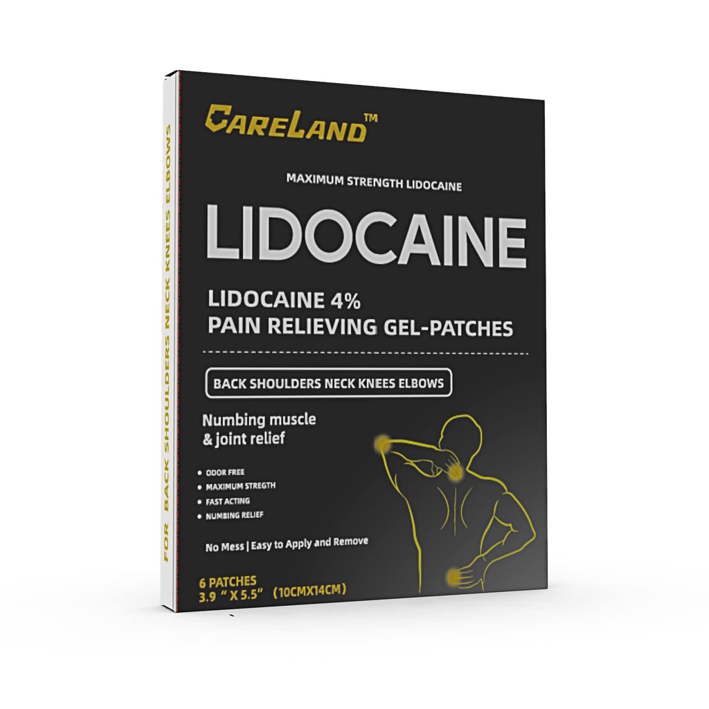 CARELANDE 4% Gel de Lidocaine Patch, 6 comtes de la douleur de résistance maximale pour le soulagement musculaire dans le cou genou dos et épaules.