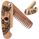 Enjoy The Wood Beard Comb for Men, Folding Pocket Beard Accessories for Men, Engraved Walnut Wooden Comb for Moustache, Beard & Hair For Him (Half Skull)