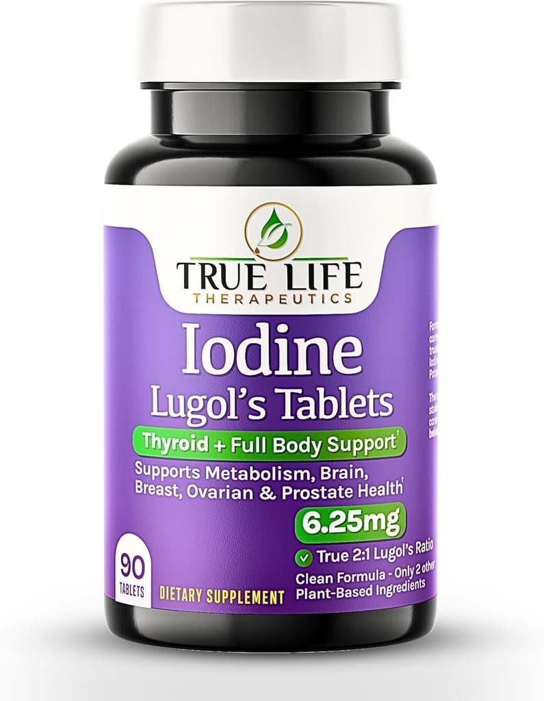 Lugols Iodine comprimés 6,25mg – Thyroïde précis et support énergétique – Pas de liquide dur, supplément d'iodure de potassium stable – 90 Ct, non-OGM, aucun conservateur