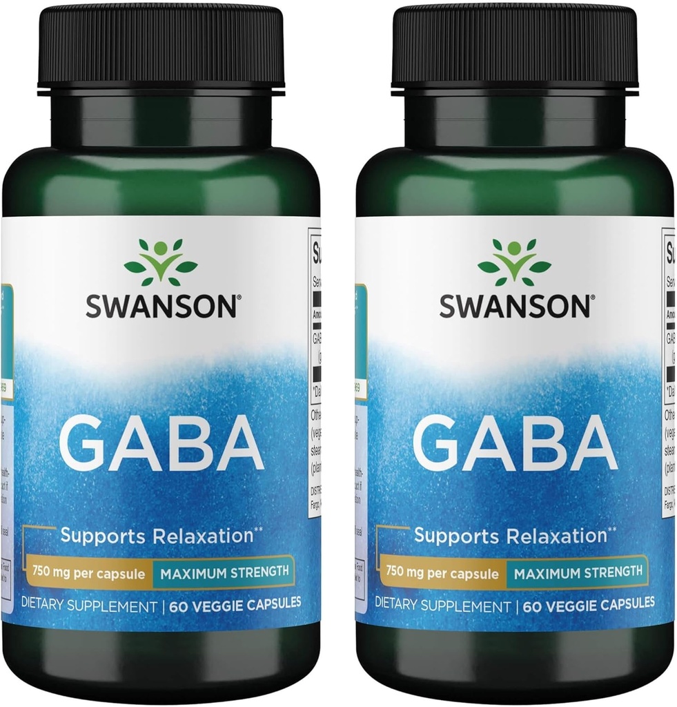 Acide amino de Swanson Concentration maximale GABA 750 Milligrammes 60 Capsules de légumes (2 Pack)