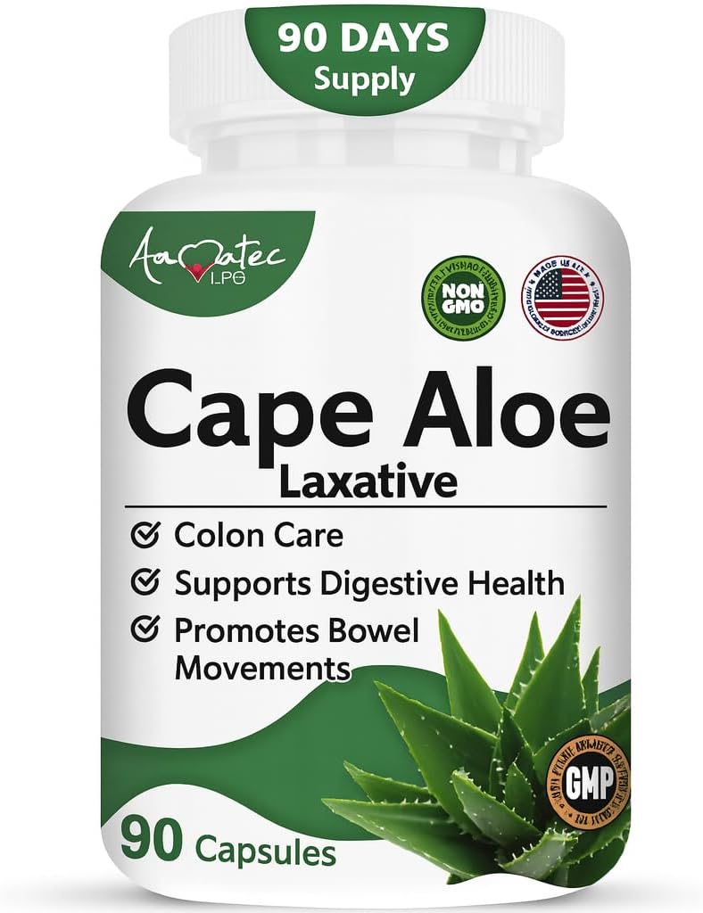 Cape Aloe Natural Laxative Supplement- Constipation Relief- Réglementer Bowel - Détox à base de plantes naturelles- Supplément de gestion du poids- Digestion Aide Dietary Supplement- 90 Caps- Non-OGM