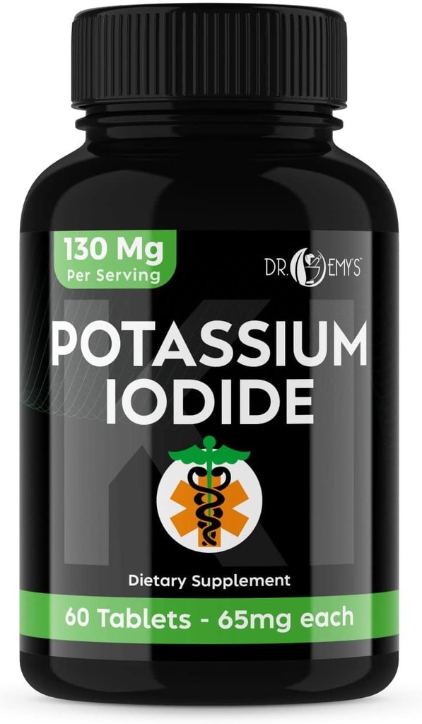 Comprimés de pilules iodure de potassium - 1-Pack 130mg portions Total de 60 comprimés- Dr Emys comprimés iodure de potassium