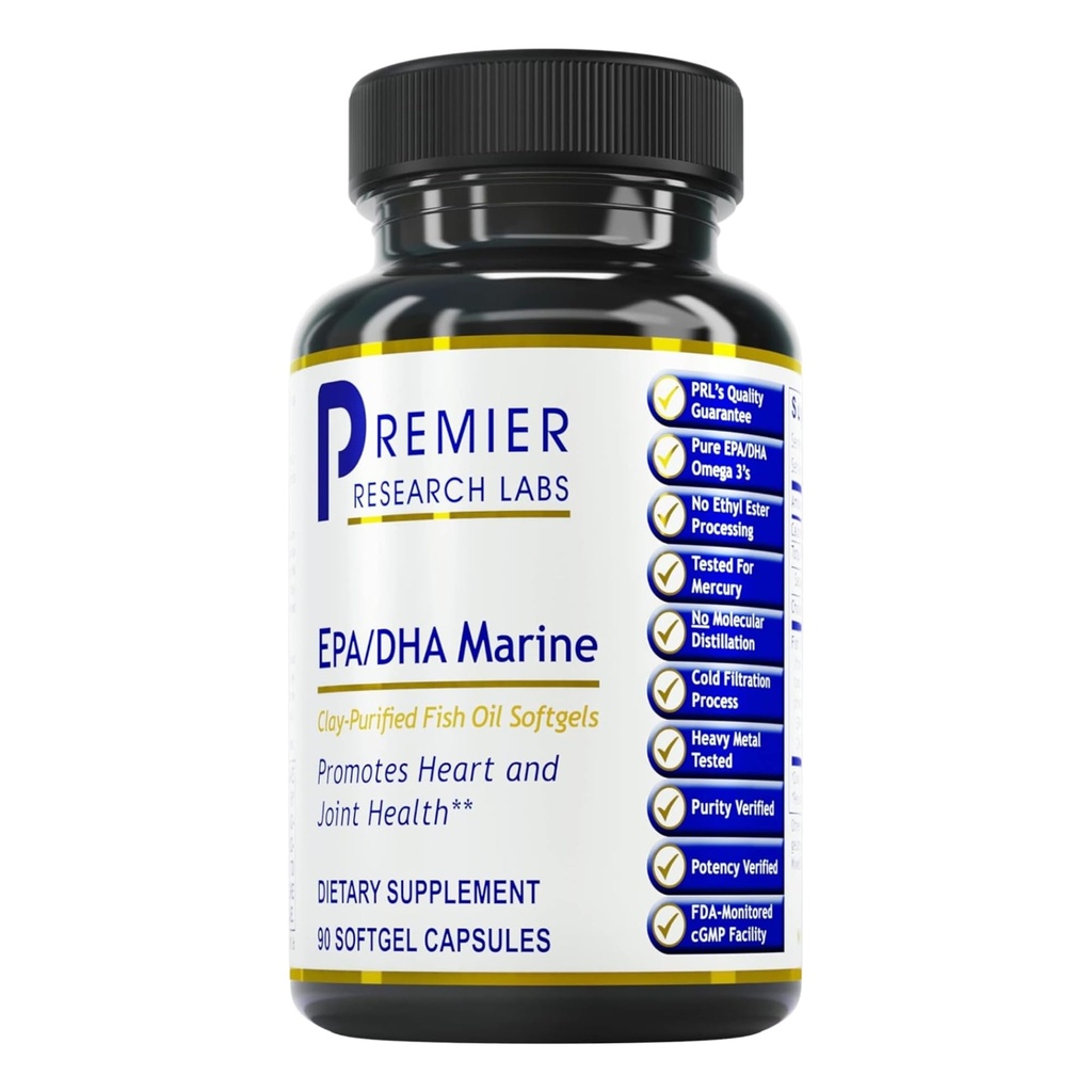 Premier Research Labs EPA DHA Marine Softgels - Omega 3 Fish Oil, EPA DHA Omega 3 Supplément, acides gras pour les femmes et les hommes, naturel - 90 capsules de Softgel