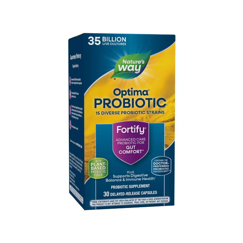 Nature's Way Fortify Optima Probiotique pour les adultes, 35 milliards de cultures vivantes, 15 souches, soutient l'équilibre digestif et la santé immunitaire*, pas de réfrigération nécessaire, 30 capsules (paquetage mai Vary)