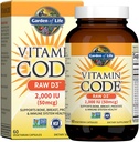 Jardin de la vie Vitamine D, Code Vitamine Raw D3, Vitamine D 2,000 UI, Raw Whole Food D3 Suppléments avec Chlorella, Fruits, Végétiques et Probiotiques pour la santé des os et immunitaires, 60 Capsules végétariennes