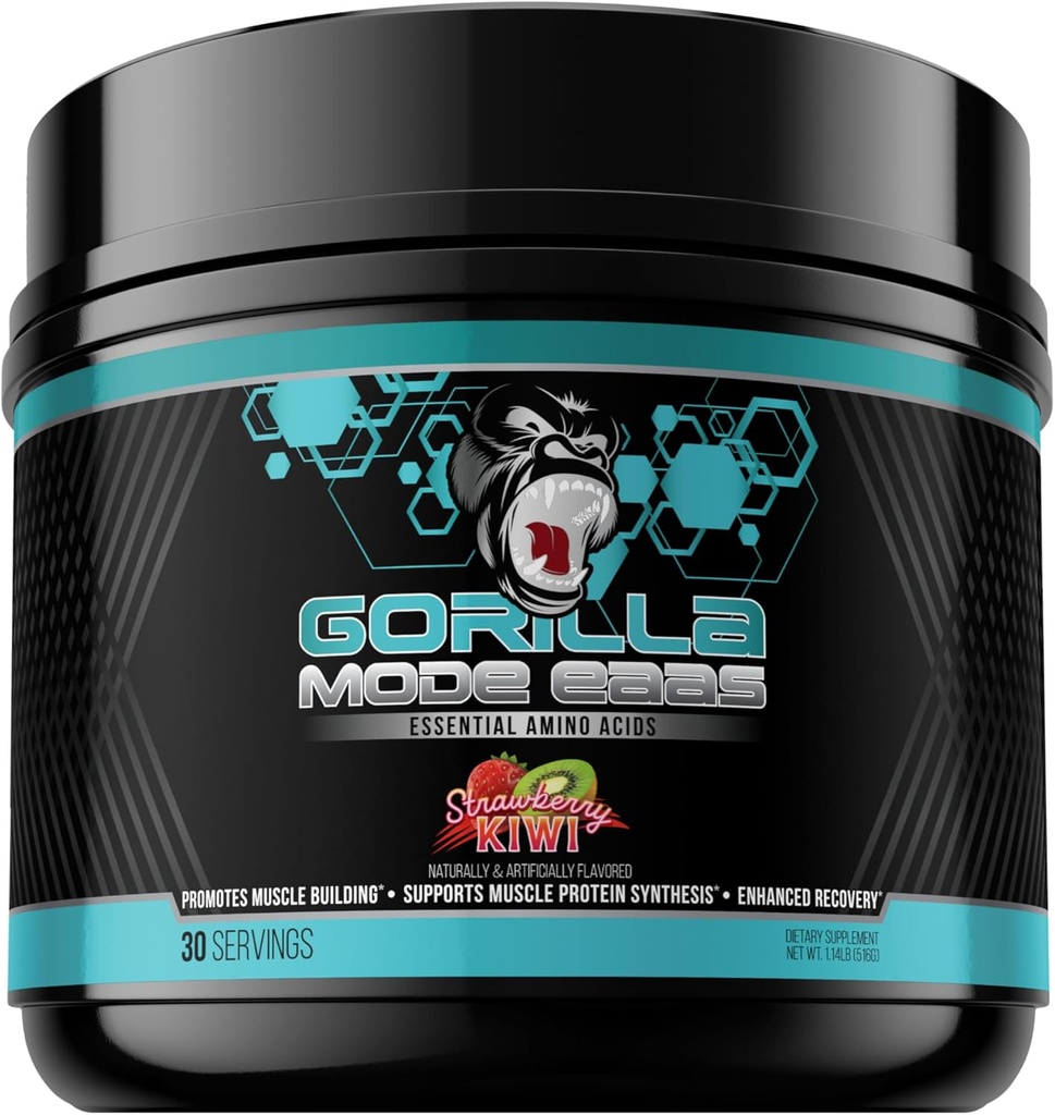 Acides aminés essentiels Gorilla Mind pour soutenir la construction musculaire, la récupération améliorée et la synthèse des protéines, utilisation avant, pendant ou après votre entraînement, 453 grammes (Kiwi de Strawberry)