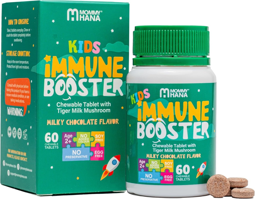 Supplément de soutien immunitaire pour les enfants – Vitamine D, Champignon au lait de tigre, Colostrum, Prébiotique - Complete Gut & Immune Boost, Support naturel pour les immunes respiratoires pour les enfants et les tout-petits–60 Taste Chocolate Chewable