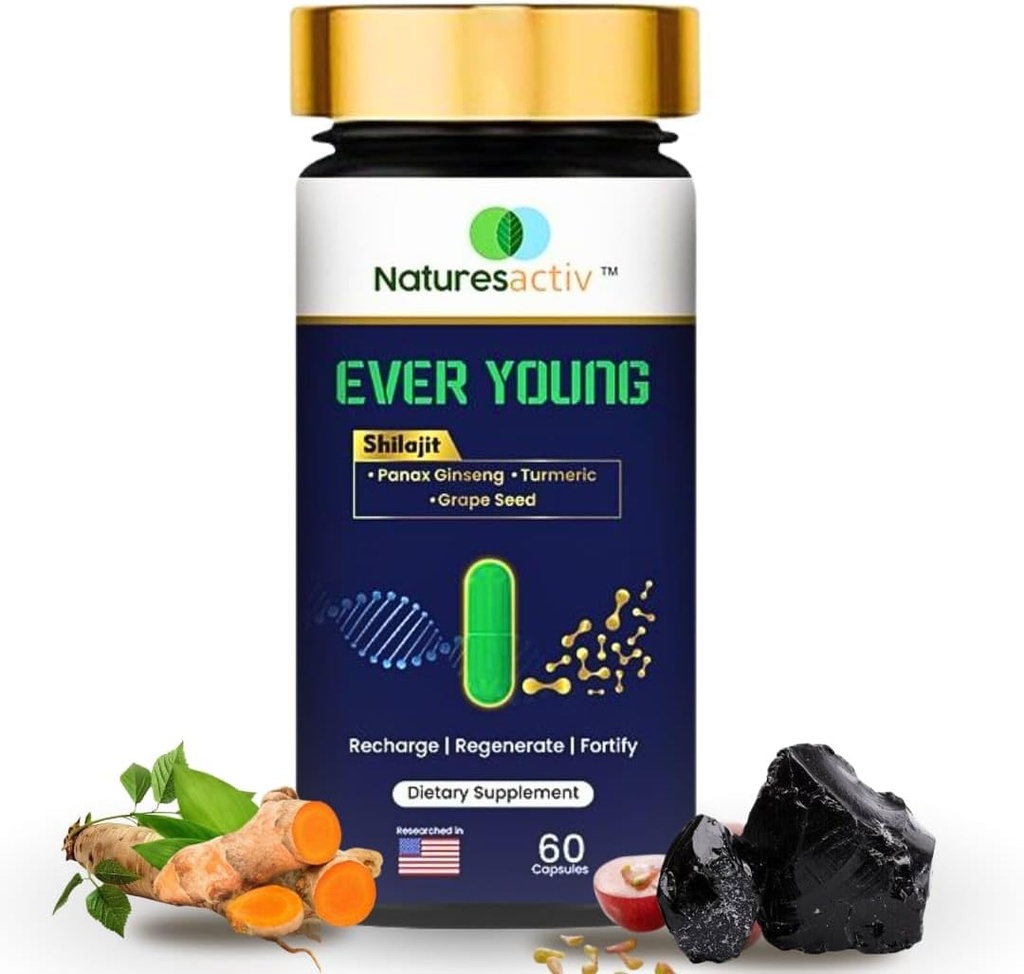 EG Capsules – All Natural Shilajit, Turmeric - Curcumin, Panax Ginseng & Grape Seed Extract with Bioenhancer