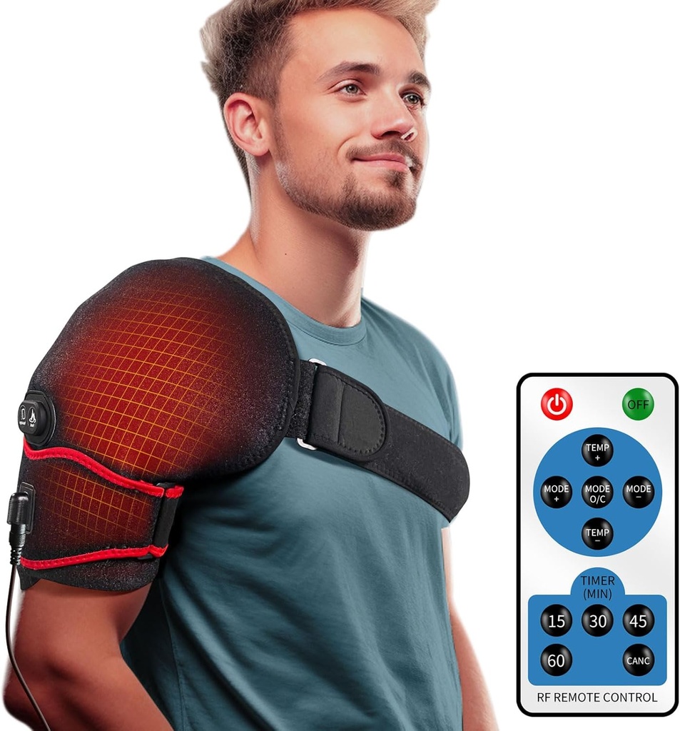 sticro Epaule coussin chauffant Massager pour soulager la douleur, Vibration Massage Braces chauffantes pour Epaule surgelée gauche droite, Rotor Cuff Blessure, Arthrite pour hommes Femmes - XL/XXL