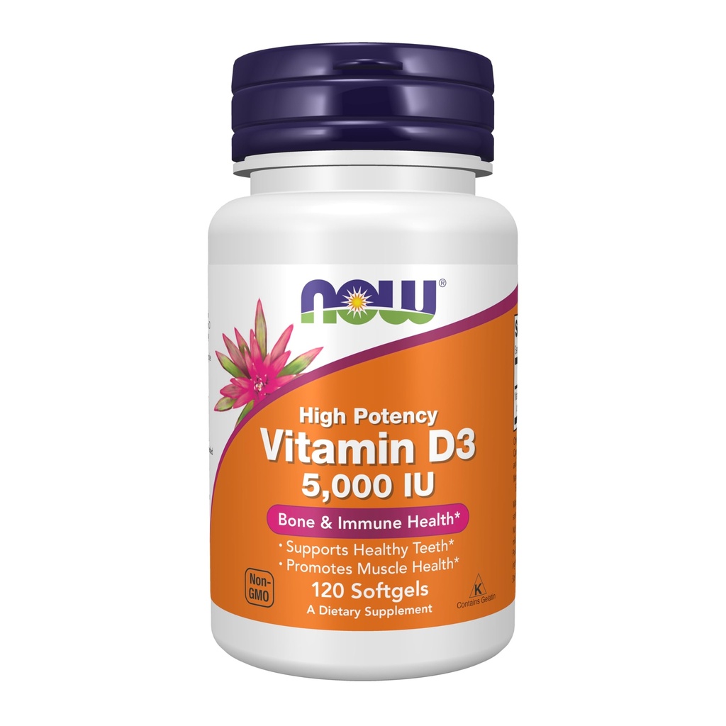 MAINTENANT compléments alimentaires, vitamine D-3 5 000 UI, haute puissance, soutien structurel*, 120 softgels