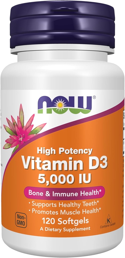 MAINTENANT compléments alimentaires, vitamine D-3 5 000 UI, haute puissance, soutien structurel*, 120 softgels