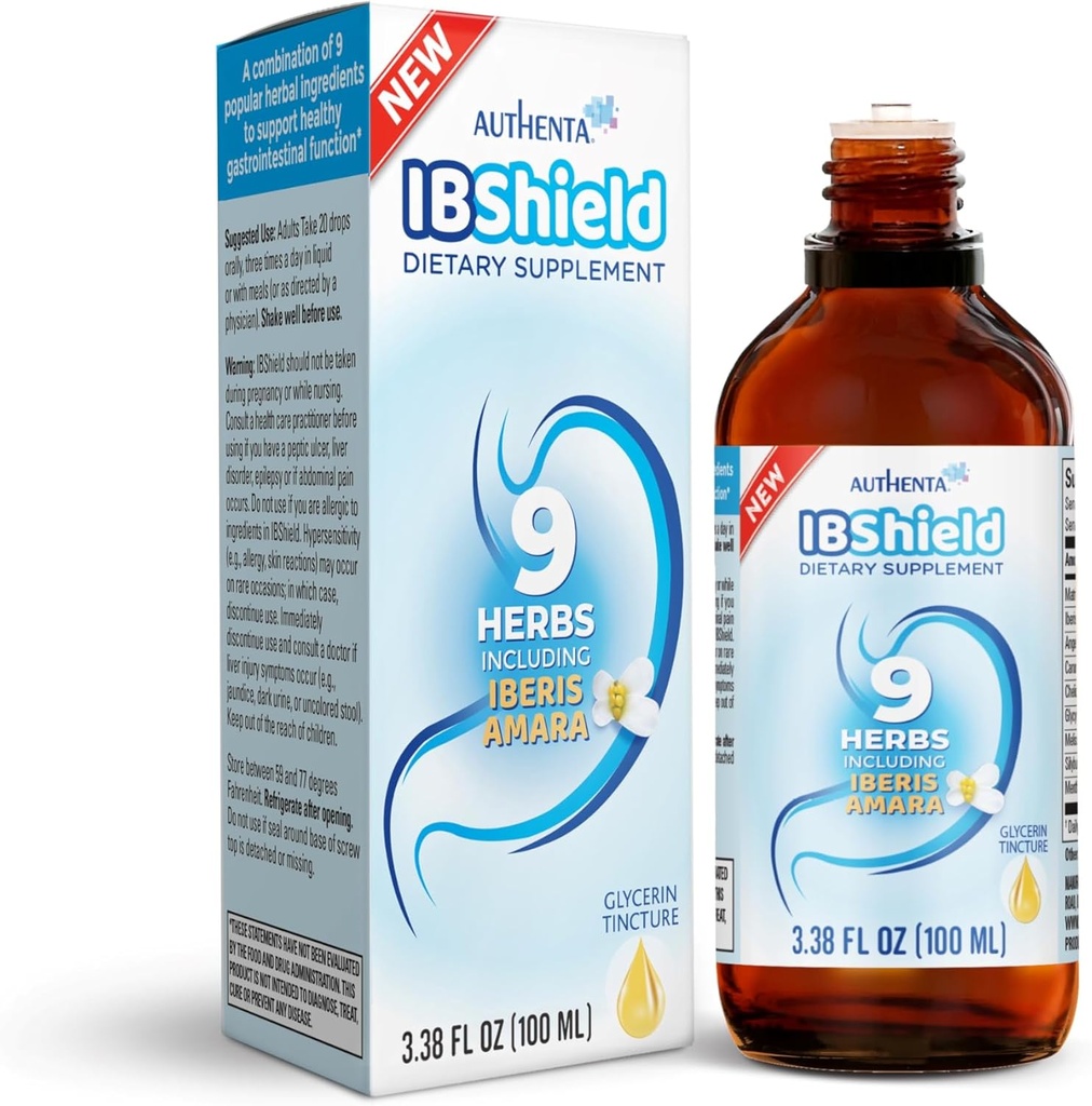 IBShield Teinture 100ml, 6+3=9 Herbes, Iberis Amara, Peppermint, Camomile, Lemon Baume, Caraway, Licorice, Angelica, Celandine & Mary's Thistle.