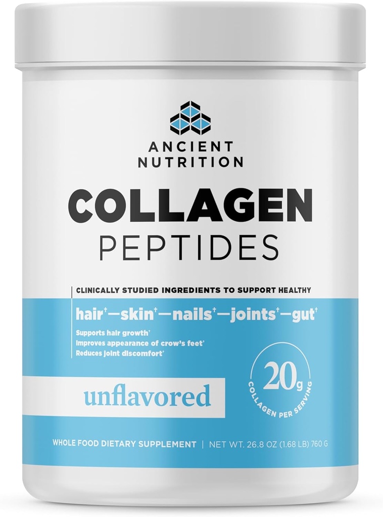 Ancient Nutrition Collagène Peptides, Collagène Peptides Poudre, Collagène hydrolysé non aromatisé, Soutient la peau saine, les articulations, Gut, Keto et Paléo Friendly, 38 Servants, 20g Collagène par Servant