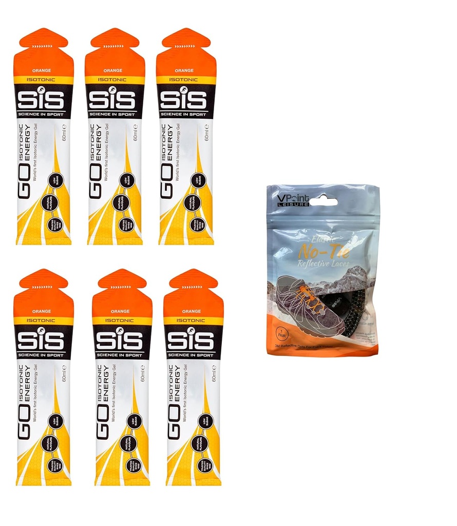 Science in Sport GO Gels d'énergie isotoniques - 6 packs de 60ml avec lacets élastiques sans cravate. Végétaux, sans lactose, sans gluten, sans blé, sans noix, sans soja (orange)